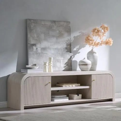 Modern Fluted TV Stand, 70" in Alder White