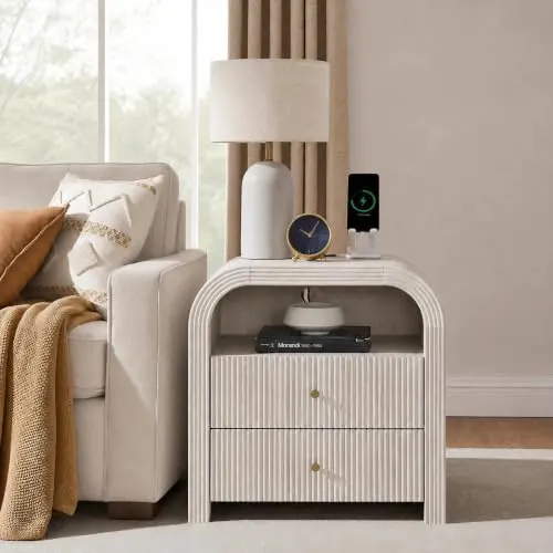 Fluted Nightstand with Charging, 24" (Pale Alder) in Pale Alder
