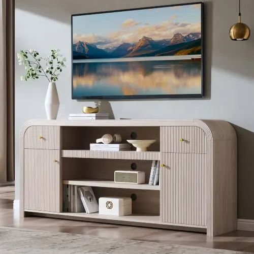 Modern Fluted TV Stand, 70" in Alder White