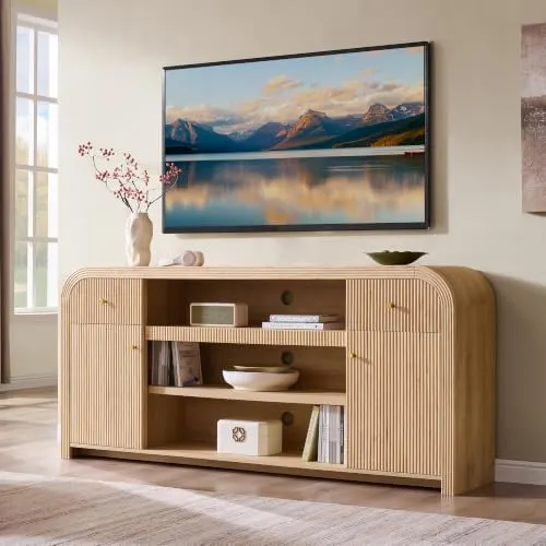 Modern Fluted TV Stand, 70" in Natural Oak