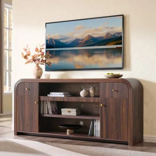 Modern Fluted TV Stand, 70" in Dark Walnut
