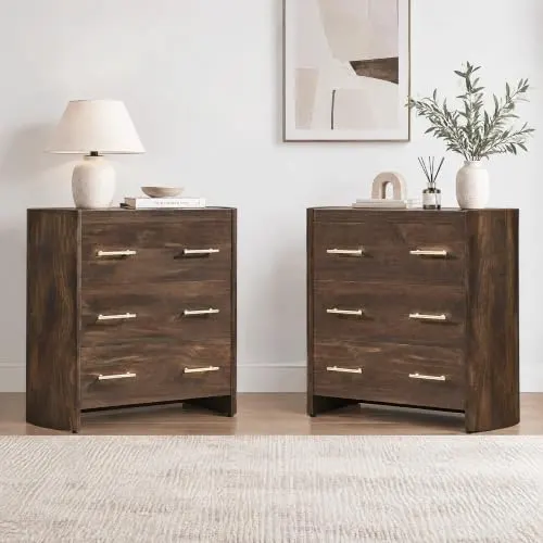 Oversized Curved Nightstand Set of 2, 31.5" in Dark Walnut